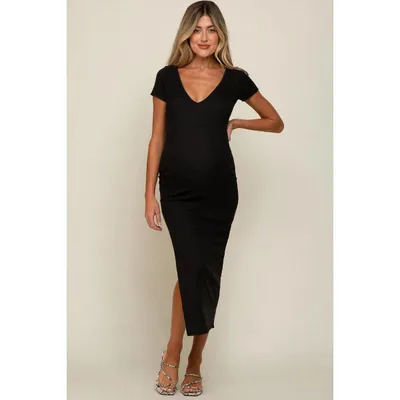 Target Pinkblush Black Basic Ribbed Side Slit Maternity Midi Dress Large