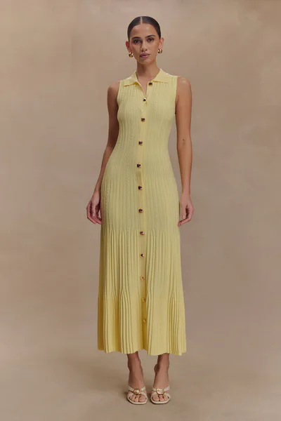 MESHKI Margie Sleeveless Knit Midi Dress - Lemon