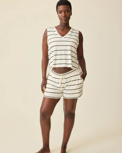 Kindred Bravely Aria Bamboo Casual Lounge Short | White & Black Stripe
