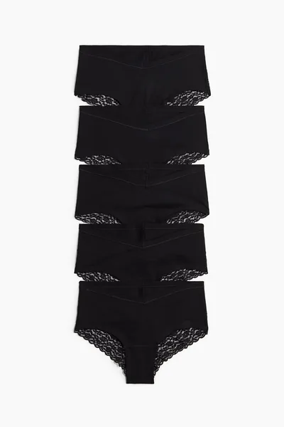 H&M MAMA 5-Pack Lace-Trimmed Cotton Hipster Briefs