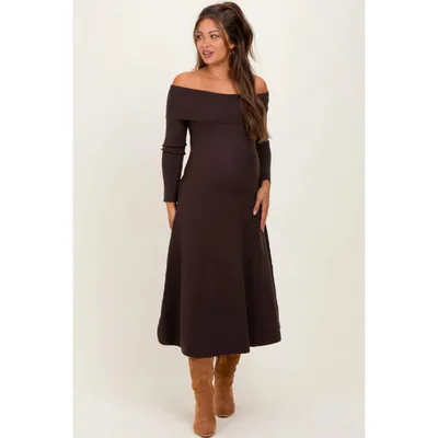 Target Pinkblush Brown Off Shoulder Maternity Sweater Midi Dress Medium
