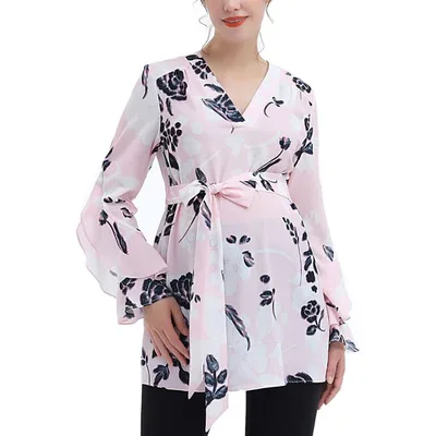 Target Pokkori Women's Maternity V-Neck Belted Blouse Pink Small