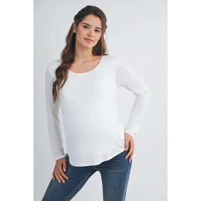 Target Hello Miz Women's Casual Long Sleeve Scoop Neck Maternity Nursing Top - Ivory - Medium