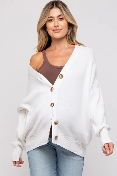 PinkBlush White Basic Ribbed Maternity Cardigan Sweater
