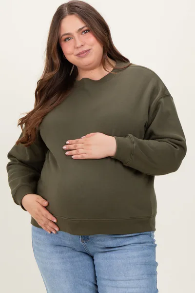 PinkBlush Olive Basic Fleece Crewneck Maternity Sweatshirt