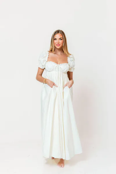 Worth Collective Olivia 100% Cotton Maxi Dress in Cream - Bump Friendly