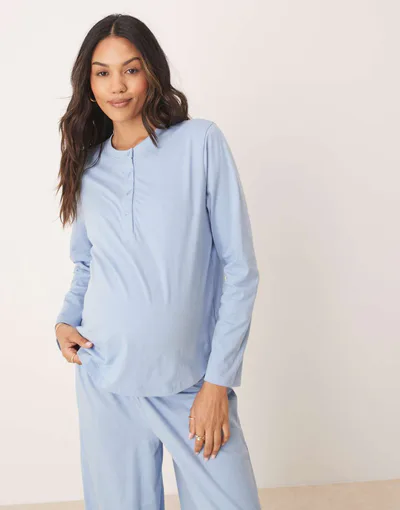 ASOS mix & match Henley pajama top in blue