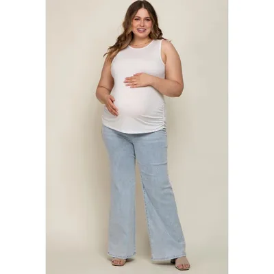 Target Pinkblush Light Blue Basic Maternity Plus Wide Leg Jeans 1X