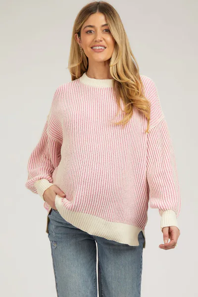 PinkBlush Pink Ribbed Balloon Sleeve Maternity Sweater