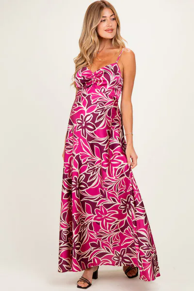 PinkBlush Berry Floral Sleeveless Maternity Maxi Dress