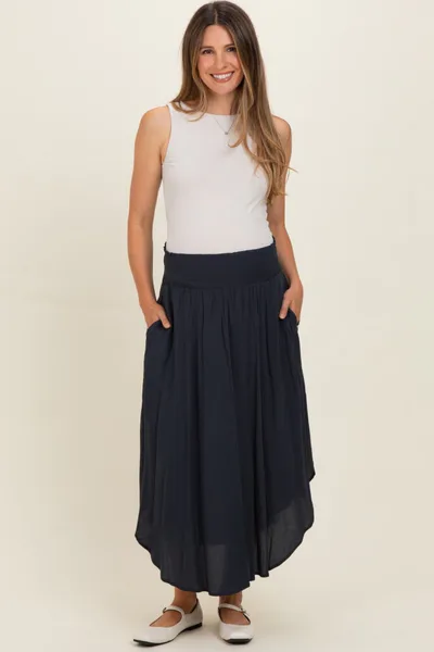 PinkBlush Midnight Smocked Waist Rounded Hem Maternity Skirt