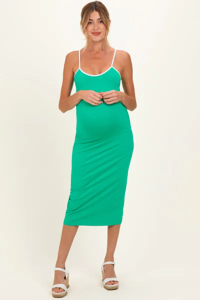 PinkBlush Green Cutout Fitted Maternity Midi Dress