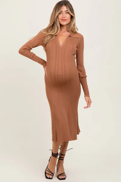 PinkBlush Brown Fit And Flare Maternity Midi Dress