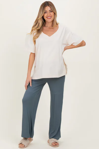 PinkBlush Ivory Oversized Reversible V-Neck Maternity Tee
