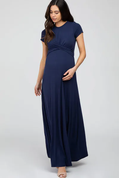 PinkBlush Navy Twist Front Maternity Maxi Dress