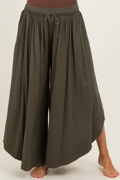 PinkBlush Olive Tulip Hem Super Wide Leg Maternity Pants
