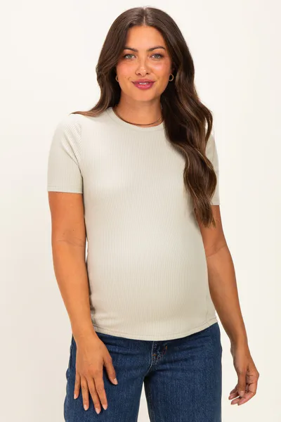 PinkBlush Sage Brushed Ribbed Knit Maternity Crewneck Tee