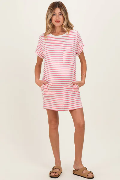 PinkBlush Pink Striped Maternity T-Shirt Mini Dress