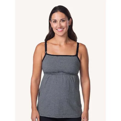 Target Leading Lady Women's Modern Square Neck Maternity to Nursing Tank (4044) Black Stripe L