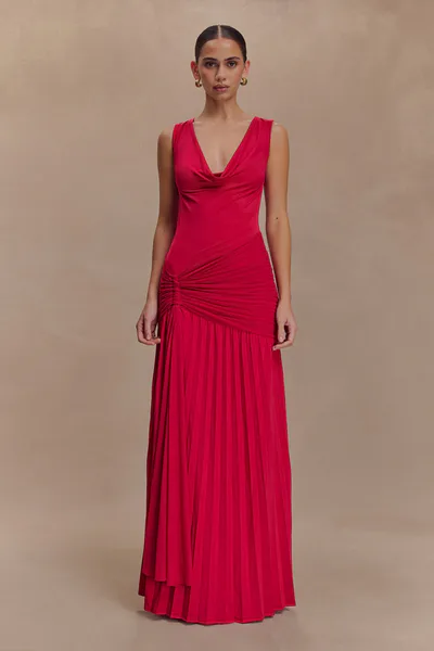 MESHKI Dania Cowl Neck Slinky Maxi Dress - Fuchsia Pink