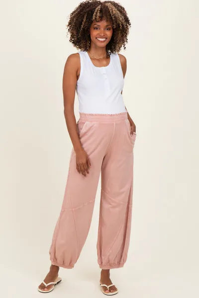 PinkBlush Dusty Pink Mineral Wash Terry Maternity Sweatpants