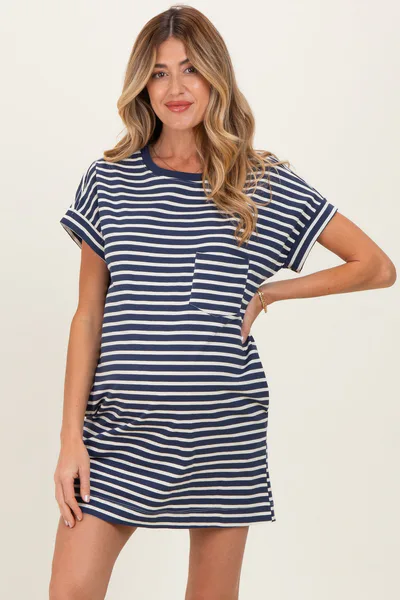 PinkBlush Navy Striped Maternity T-Shirt Mini Dress