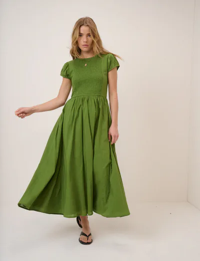 For The Creators Green Puff Sleeve Allison Maternity Dress