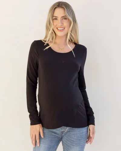 Angel Maternity Annie Maternity/ Nursing Soft Nursing Top In Black