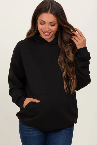 PinkBlush Black Basic Maternity Hoodie Sweatshirt