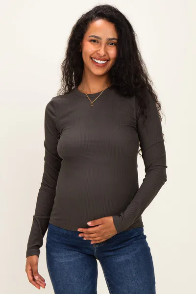 PinkBlush Charcoal Smoke Brushed Rib Knit Maternity Long Sleeve Top