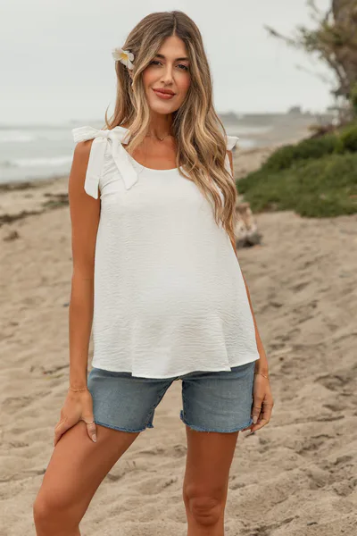 PinkBlush White Shoulder Bow Maternity Tank Top