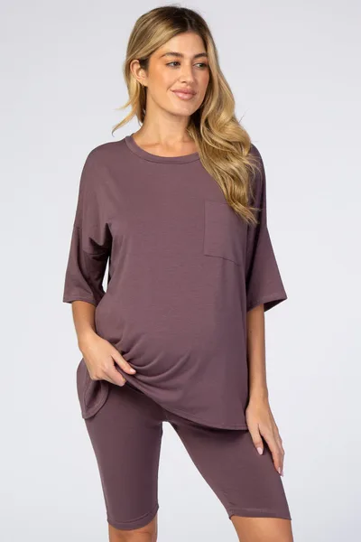 PinkBlush Purple Biker Short Maternity Sleep Set