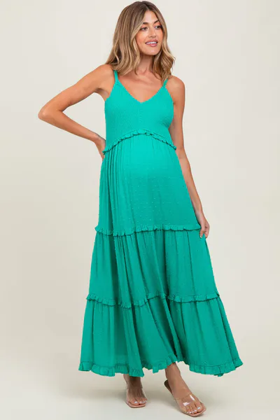 PinkBlush Emerald Swiss Dot Smocked Sleeveless Maternity Maxi Dress