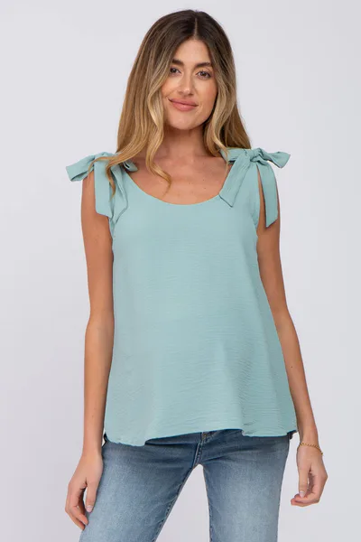 PinkBlush Mint Green Shoulder Bow Maternity Tank Top