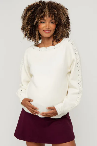 PinkBlush Cream Boat Neck Pointelle Detail Maternity Sweater