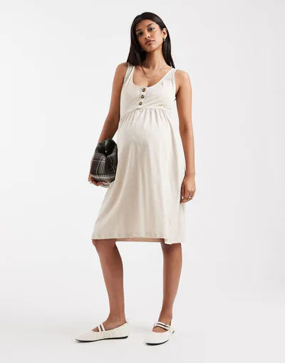 ASOS Mamalicious Maternity 2 function button up nursing mini sundress in cream