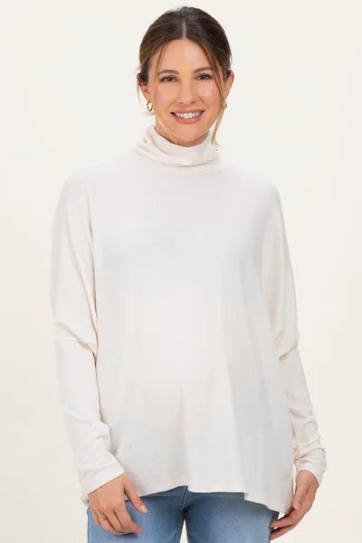 PinkBlush Cream Draped Oversized Turtleneck Dolman Sleeve Maternity Top