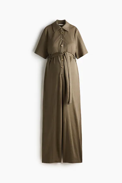 H&M MAMA Short-Sleeved Tie-Belt Jumpsuit