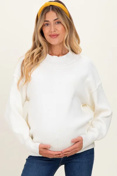 PinkBlush Ivory Wide Neck Drop Shoulder Maternity Sweater
