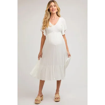 Target PinkBlush Ivory Smocked Ruffle Maternity Dress Ivory Medium