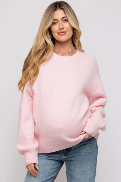 PinkBlush Pink Ribbed Cuff Maternity Sweater