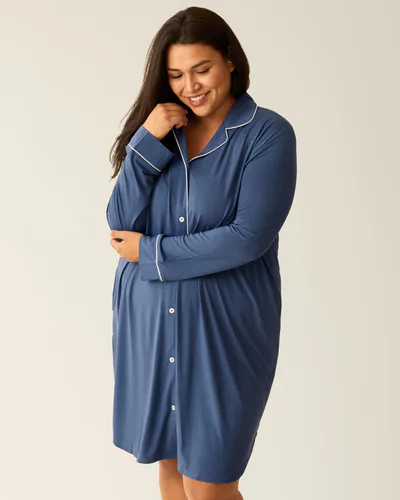 Kindred Bravely Clea Bamboo Long Sleeve Sleep Shirt | Slate Blue