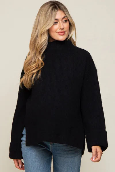 PinkBlush Black Mock Neck Chunky Knit Maternity Sweater