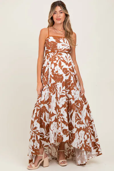 PinkBlush Mocha Vintage Floral Smocked Top Sleeveless Maternity Maxi Dress