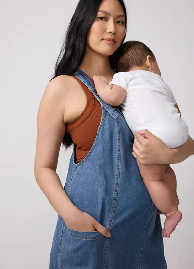 Ingrid & Isabel Ankle Tapered Leg Denim Maternity Overall