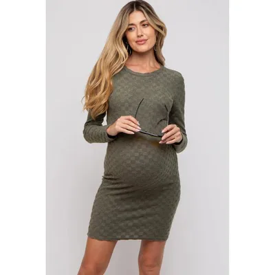 Target PinkBlush Olive Soft Brushed Knit Long Sleeve Maternity Dress Olive Small