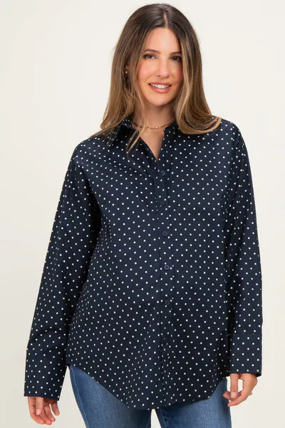 PinkBlush Navy Polka Dot Oversized Button Down Maternity Shirt