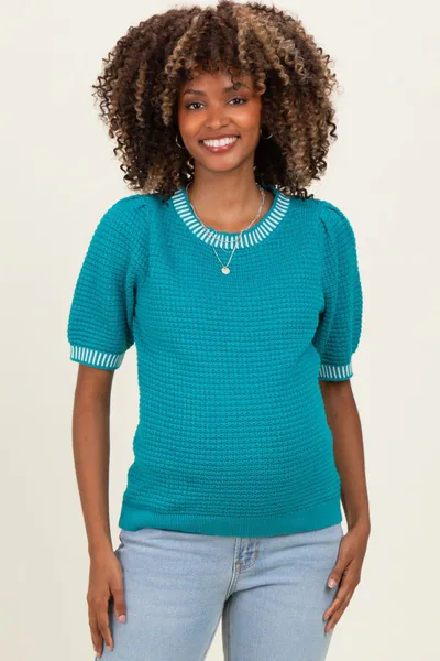 PinkBlush Light Teal Waffle Knit Maternity Sweater Top