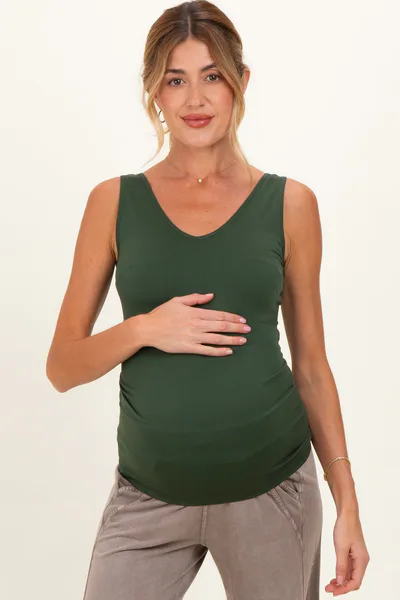 PinkBlush Army Green Sleeveless Fitted Maternity Tank Top
