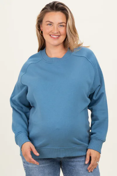 PinkBlush Blue Pullover Terry Maternity Plus Crewneck